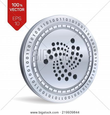 IOTA. 3D isometric Physical coin. Digital currency. Cryptocurrency. Silver coin with IOTA symbol isolated on white background. Vector illustration
