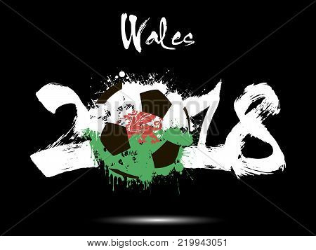 Abstract number 2018 and soccer ball painted in the colors of the Wales flag. Vector illustration