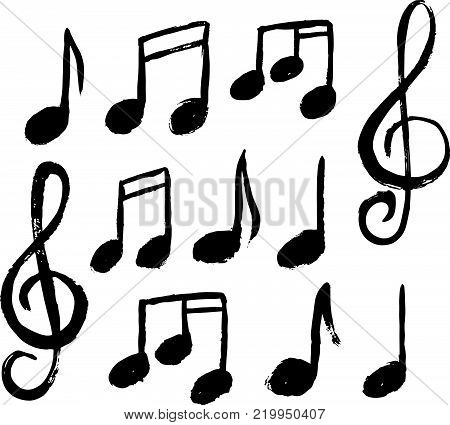 Vector set of cute hand drawn music notes icon.