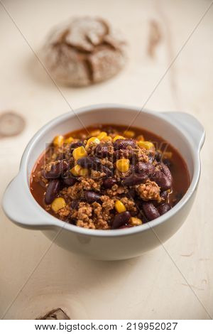 home made chili con carne in a bowl
