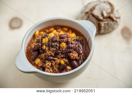 home made chili con carne in a bowl