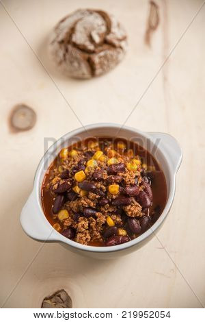 home made chili con carne in a bowl