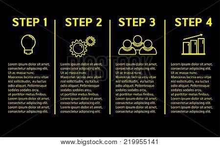 Vector template with yellow icons on black background.