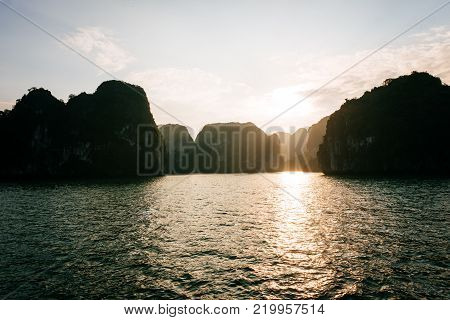 Picturesque sea and mountain landscape. Ha Long Bay, Vietnam