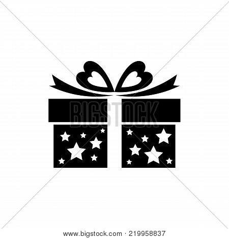 Gift box icon with bow, ribbon and stars. Sale, shopping concept. Gift boxes, presents isolated on white. Romantic gift for Valentine's Day. Present icon in flate style. Vector illustration