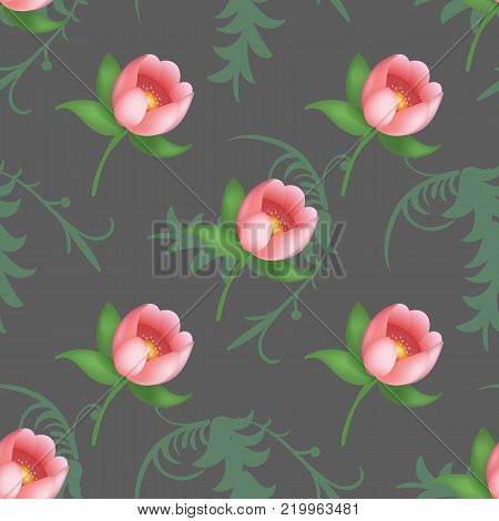 Shabby chic vintage tulips vintage seamless pattern, classic chintz floral repeat background for web and print. Vector illustration