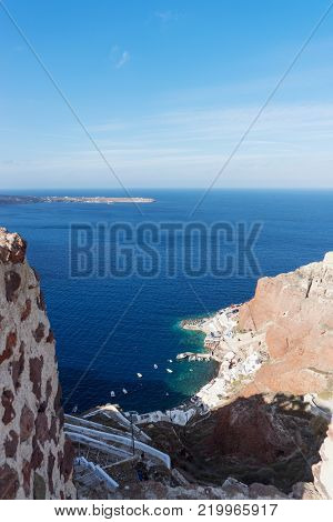 Way to the Amoudi Bay port in Santorini island in the Cyclades Greece