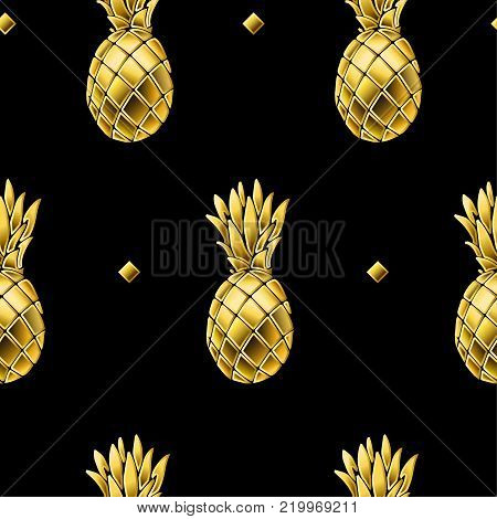 Seamless pattern with golden pineapple. vector illustration.