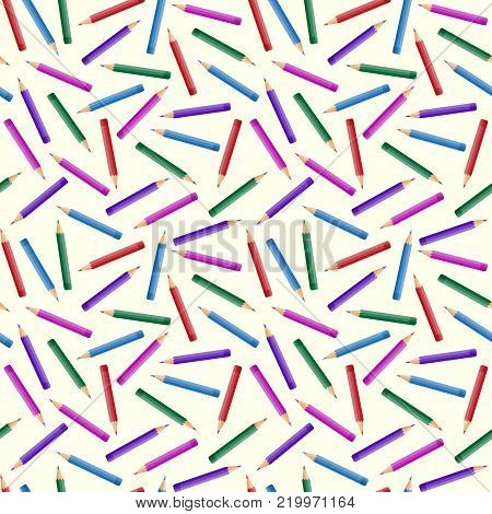 design background, seamless pattern pencil, school pencil texture, varicolored art illustration, drawing office template, backdrop, crayon, paper wrapping. Vector illustration