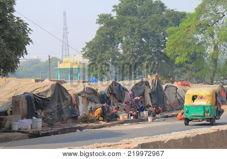 Agra India - October 22, 2017: Unidentified People Live In Slum Area In Agra.