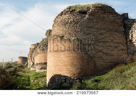 section of the ancient Roman walls surrounding the historic city of Nicea (now Iznik), Turkey