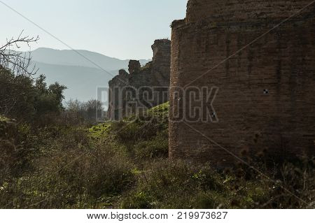 section of the ancient Roman walls surrounding the historic city of Nicea (now Iznik), Turkey