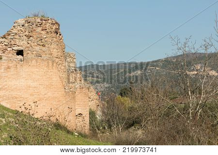 section of the ancient Roman walls surrounding the historic city of Nicea (now Iznik), Turkey