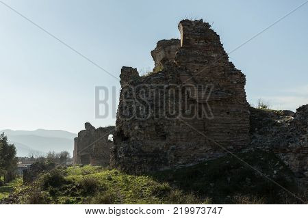 section of the ancient Roman walls surrounding the historic city of Nicea (now Iznik), Turkey