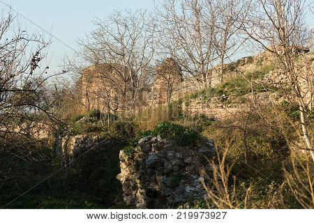 section of the ancient Roman walls surrounding the historic city of Nicea (now Iznik), Turkey