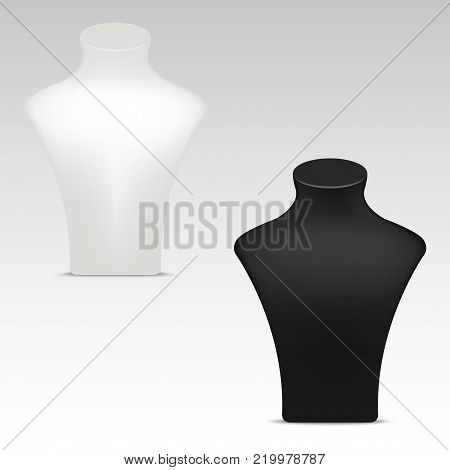 White and black necklace mannequin stand for jewelry. Vector close up