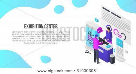 Exhibition Center Showroom Concept Banner. Isometric Illustration Of Exhibition Center Showroom Vect