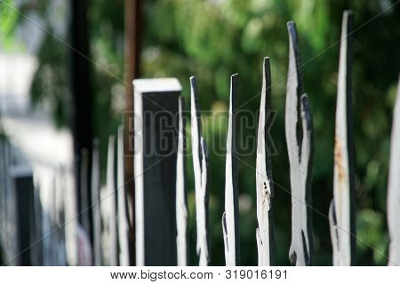 Weathered Metal Post Finials Trident Metal Fence For Protection Against Chimeras And Evil Power