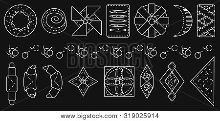 Set Of Bakery And Pastry Products In Set Of Bakery And Pastry Products In Outline Style On Black Bac
