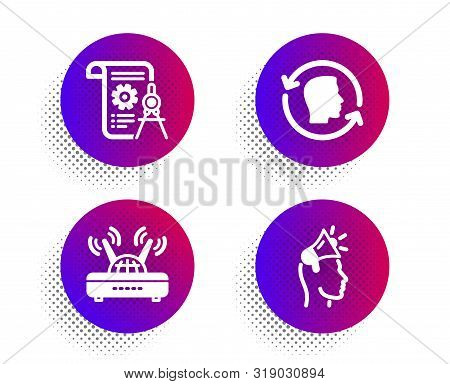 Wifi, Face Id And Divider Document Icons Simple Set. Halftone Dots Button. Brand Ambassador Sign. In