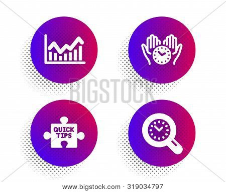 Infochart, Safe Time And Quick Tips Icons Simple Set. Halftone Dots Button. Time Management Sign. St