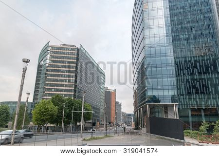 Brussels, Belgium - June 5, 2019: View Between Modern Buildings Near Schuman Metro Station.