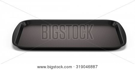 Empty Black Plastic Tray salver with Handles Isolated On White. 3d rendering