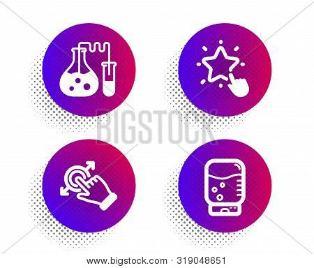 Chemistry Lab, Ranking Star And Touchscreen Gesture Icons Simple Set. Halftone Dots Button. Water Co