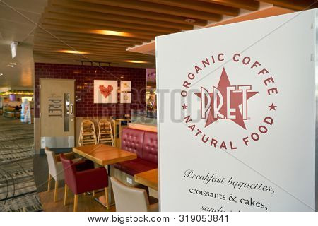 SINGAPORE - CIRCA APRIL, 2019: Pret a Manger at Singapore Changi Airport. Pret a Manger is an international sandwich shop chain.