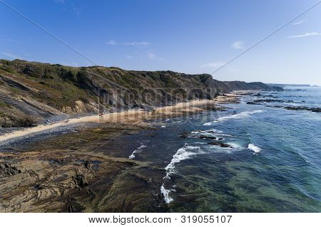 Aerial View Of The Carreagem Beach And Coastline In Aljezur, Algarve;