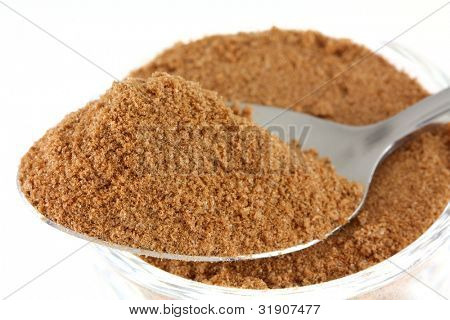 Closeup Foto: en spiseskefuld af chokolade (kakao), sukker, Valle, malt ekstrakt og mælk flavoring powd