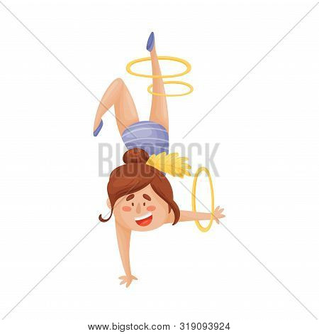 Actobat Girl Is Standing On One Arm. Vector Illustration On A White Background.