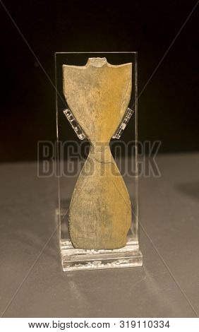 Huelva, Spain - July 02, 2018: Cruciform Idol Made Of Slate From Zalamea La Real, Huelva. 3rd Millen