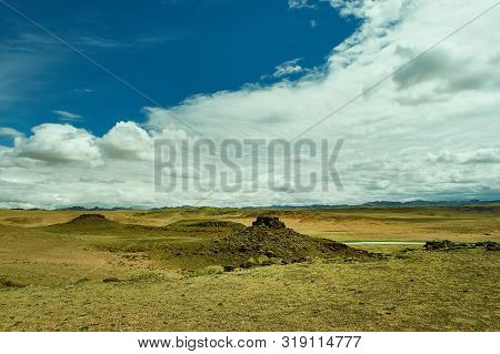 Mountain Plateau In The Area Zavkhan River,  River In The Govi-altai Mongolia