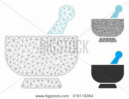 Mesh Mortar Model With Triangle Mosaic Icon. Wire Carcass Triangular Mesh Of Mortar. Vector Composit