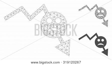 Mesh Negative Smiley Trend Model With Triangle Mosaic Icon. Wire Carcass Polygonal Mesh Of Negative 