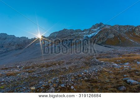Sunrise Near Erzhorn Mountain Summit Near Arosa, Switzerland