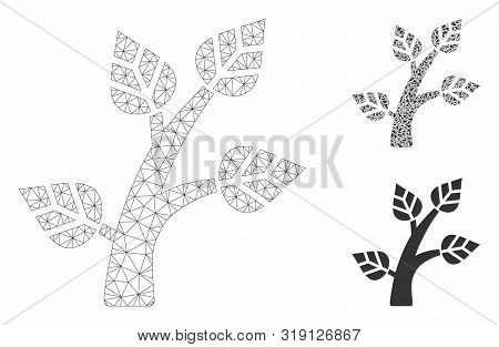 Mesh Plant Tree Model With Triangle Mosaic Icon. Wire Frame Polygonal Mesh Of Plant Tree. Vector Com