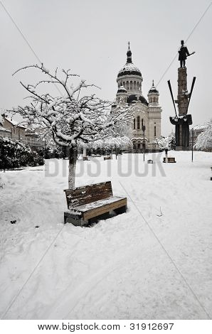 Quadrato in Cluj Napoca, Romania coperti da neve