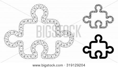 Mesh Puzzle Model With Triangle Mosaic Icon. Wire Carcass Triangular Network Of Puzzle. Vector Mosai