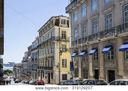 Lisbon - August 5, 2019: View Of The Alecrim Street In The Old Quarters Of Lisbon, Portugal, Connect