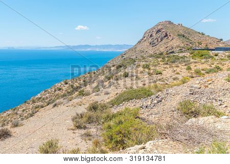 Battery Castillitos, Spain - April 13, 2019 Abandoned Military Constructions Located In The Hills Ne