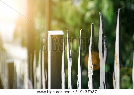 Weathered Metal Post Finials Trident Metal Fence For Protection Against Chimeras And Evil Power