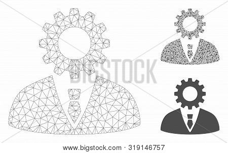 Mesh Soulless Official Bureaucrat Model With Triangle Mosaic Icon. Wire Carcass Triangular Mesh Of S