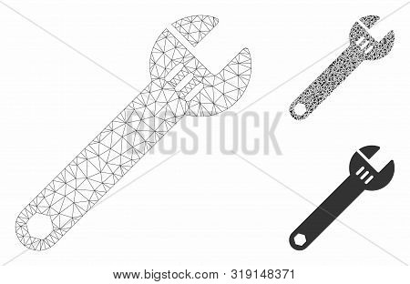 Mesh Spanner Model With Triangle Mosaic Icon. Wire Carcass Triangular Mesh Of Spanner. Vector Mosaic