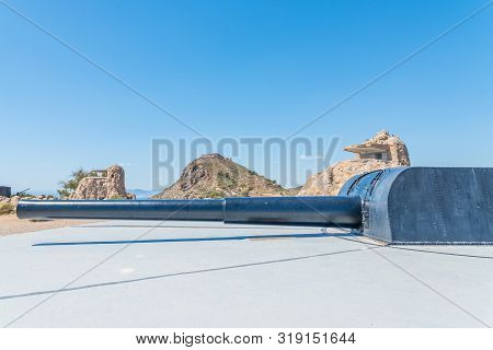 Battery Castillitos, Spain - April 13, 2019 Abandoned Military Constructions Located In The Hills Ne