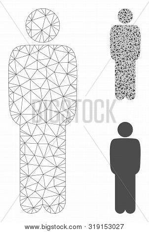 Mesh Standing Man Model With Triangle Mosaic Icon. Wire Frame Polygonal Mesh Of Standing Man. Vector