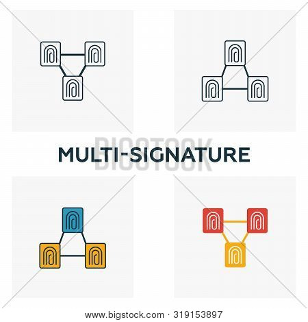 Multi-signature Icon Set. Four Elements In Diferent Styles From Blockchain Icons Collection. Creativ