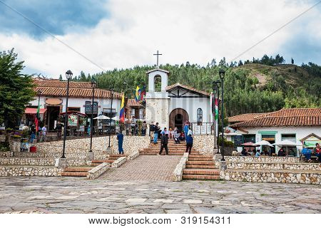 Duitama, Colombia - August, 2019: Tourists Visiting The Beautiful Touristic Place Called Pueblito Bo