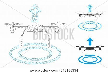 Mesh Start Drone Model With Triangle Mosaic Icon. Wire Frame Polygonal Mesh Of Start Drone. Vector C